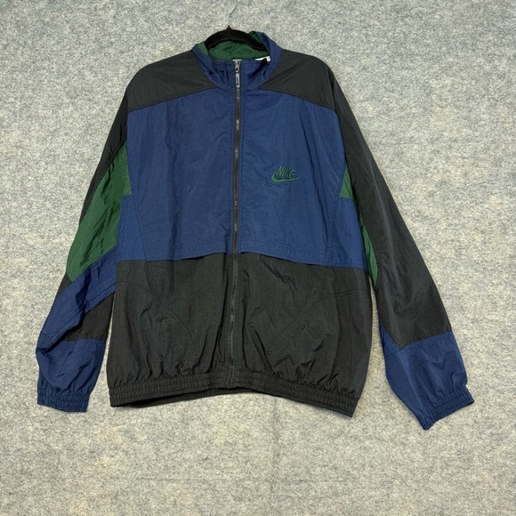 Vintage Nike Men's Windbreaker Jacket Blue Black Retro 90s Track Coat Size L - Picture 2 of 11